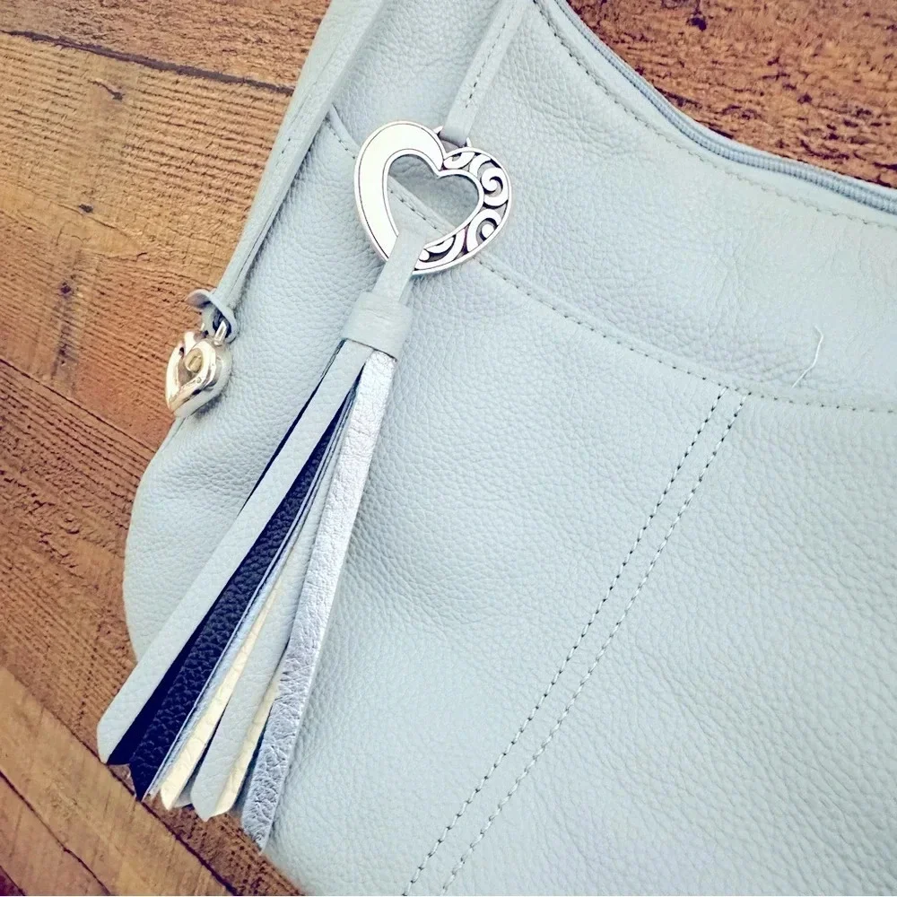 NWOT Rare Blue W Heart 💙 Charm Tassel Brighton Barbados Ziptop Hobo